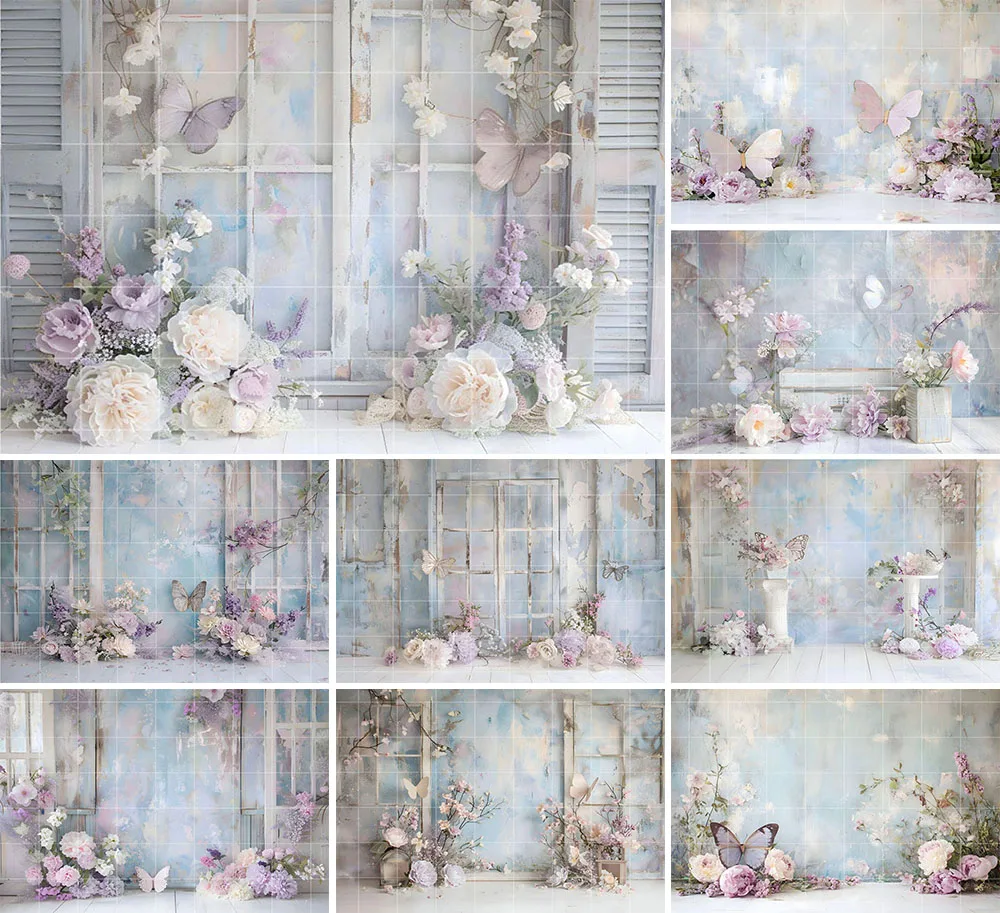

Mehofond Photography Background Textured Butterfly and Flowers Kids Birthday Maternity Art Portrait Decor Backdrop Photo Studio