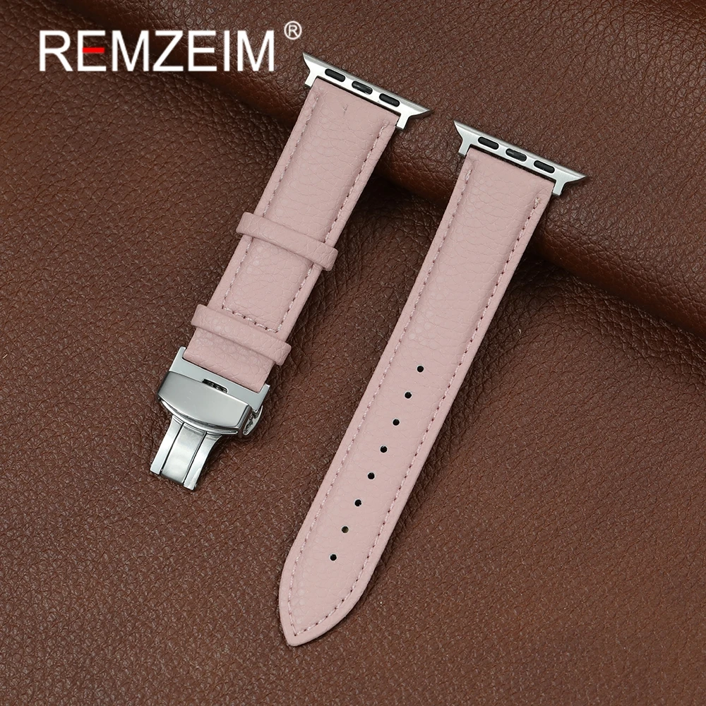 Litschi-Korn-PU-Leder-Armband für Apple Watch 1–11 Ultra SE 3 2 1, Handschlaufe für Iwatch 38–49 mm mit Schmetterlingsschnalle