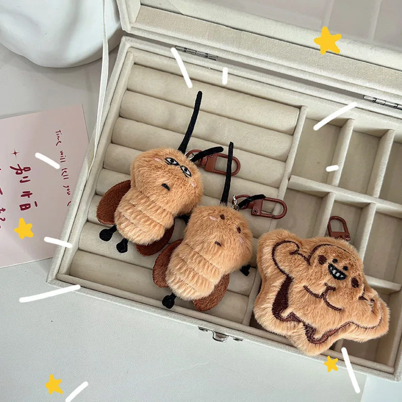 New Cartoon Plush Cute Funny Cockroach Shape Car Keychain Pendant Schoolbag Decoration Fun Gift Accessories