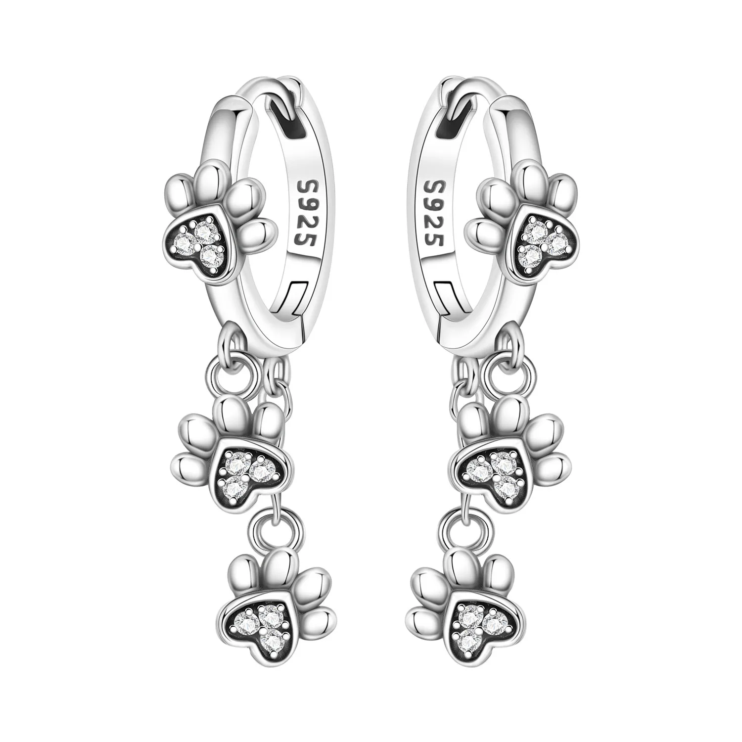 PANPOKI 925 Sterling Silver Tassel Dog Paw Print Drop Earrings Women Earrings Charm Fashion Versatile Party Jewelry Gifts