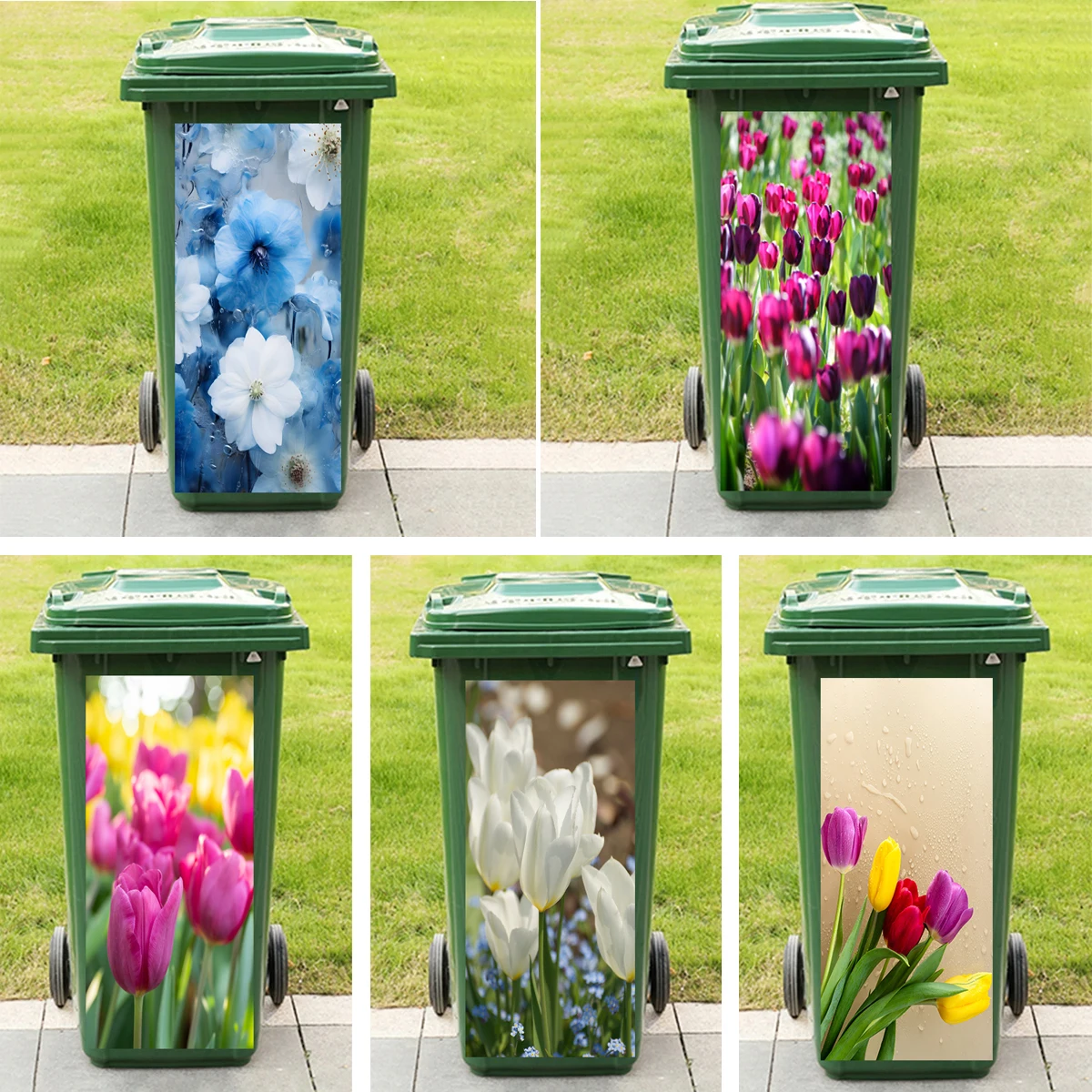 

Natural Tulip Flowers Trash Can Mural Stickers Self-Adhesive Removable Kitchen Rubbish Bin Decorative Outdoor Can Art Decals