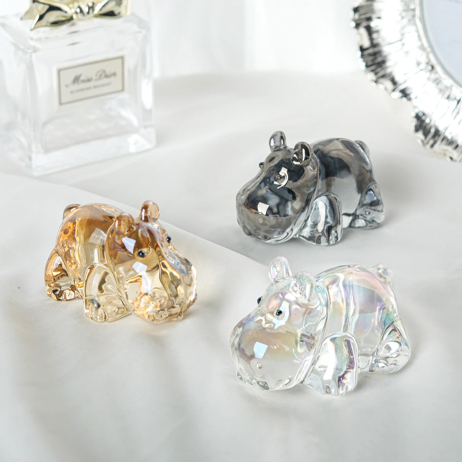 1PC Crystal Hippo Figurine Collectible Paperweight Art Glass Animal Ornament Table Home Decor Gift For Kids Girl