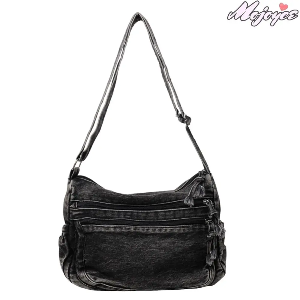 

Women Denim Fashion Shoulder Bag Adjustable Strap Casual Messenger Bag Multi-pockets Shoulder Tote Bag Retro Sling Bag