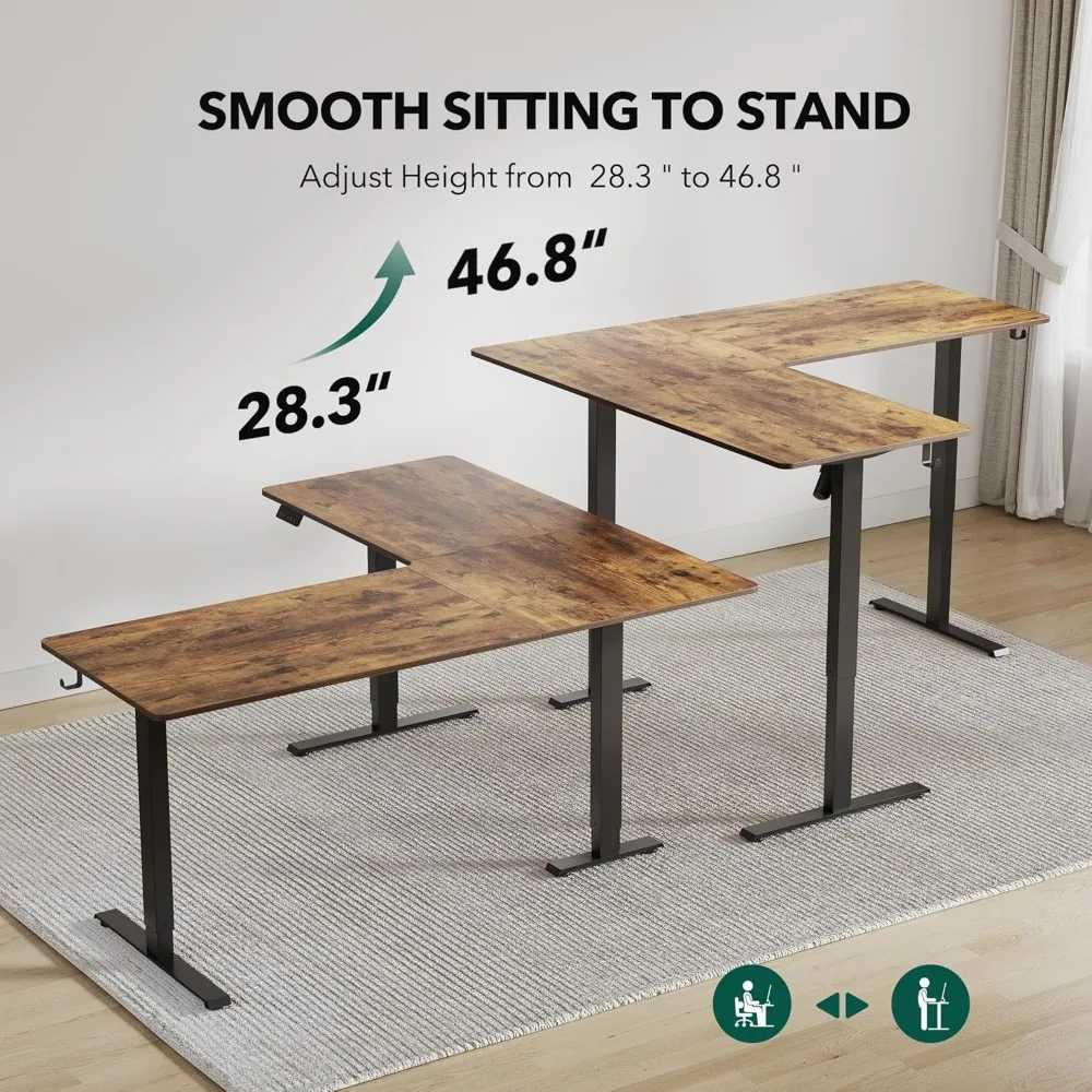 L Shaped Standing Desk, 63" Corner Standing Desk with Electric Adjustable Height, L Shaped Adjustable Desk with Splice Board