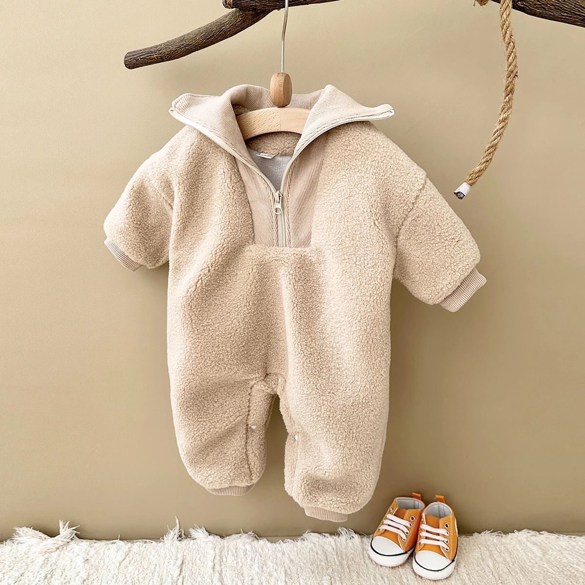 2024 Autumn Winter Baby Rompers Half Zipper Jumpsuits Toddler Clothes Woolen Fleece Boys Girls Outfit Loungewear Kids Clothes