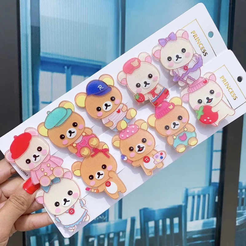 

10 шт., заколка для волос Rilakkuma с героями мультфильмов, аниме, акриловая челка, боковой зажим, милые аксессуары для волос для девочек, студенческий подарок на день рождения