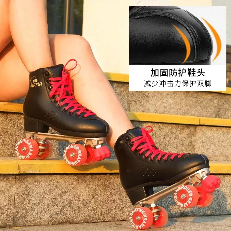 

Roller Skate Shoes,Double Row Roller Skates For Men And Women Microfiber Leather Four-Wheel Sliding Inline Quad Skating Sneakers