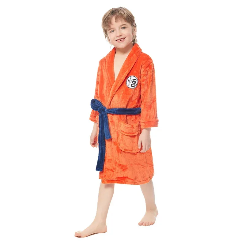 Adult Kids Goku Cosplay Bathrobe Orange Bath Towel Costume Pajamas Robe Belt Outfits Halloween Carnival Party Men Boy Anime Suit