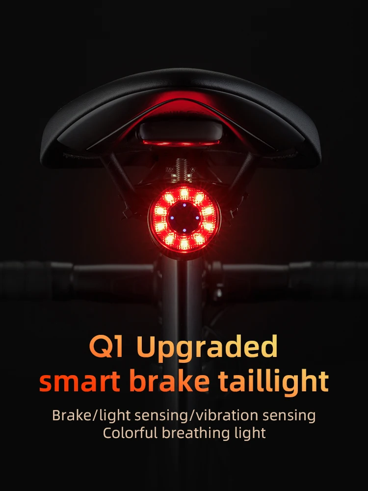 AliExpress ROCKBROS Smart Bicycle Bike light Q1MAX 5 Modes Type-C Charging Auto Brake Sensing RGB LED Rear Light bicycle Accessories MTB