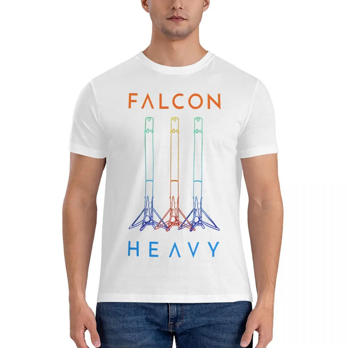 Falcon Heavy T-Shirts Men SpaceX Leisure Cotton Tee Shirt Crewneck Short Sleeve T Shirts Summer Clothes