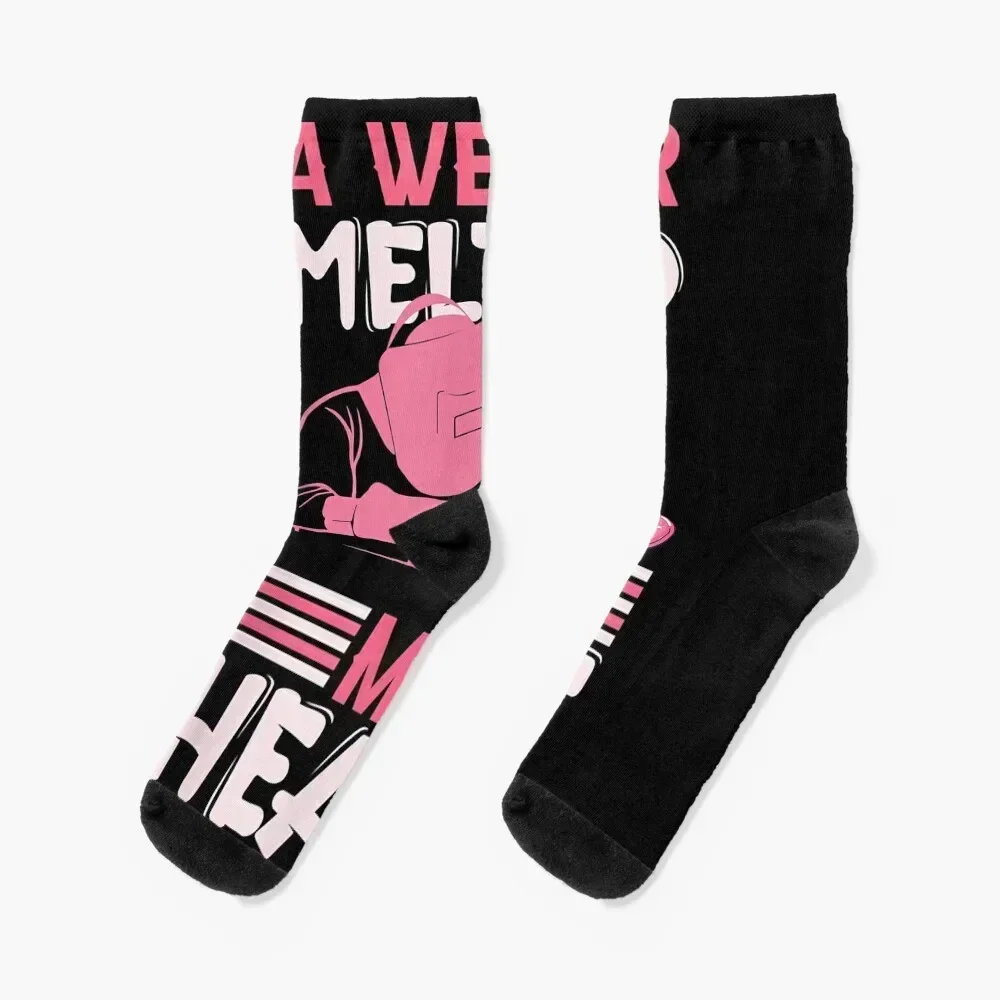 

A Welder Melted My Heart Couple Valentines Day T-Shirt Socks snow valentine gift ideas kawaii crazy Socks For Women Men's