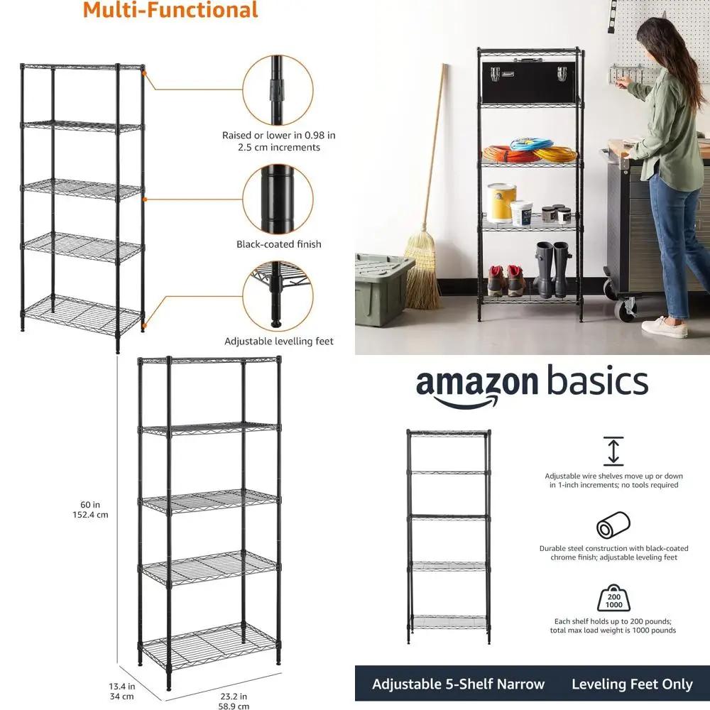 

Многофункциональный регулируемый прочный стальной стеллаж B5-Shel, простая сборка, 13,4 дюйма (глубина) x 23,2 дюйма (ширина) x 60 дюймов (высота), черный