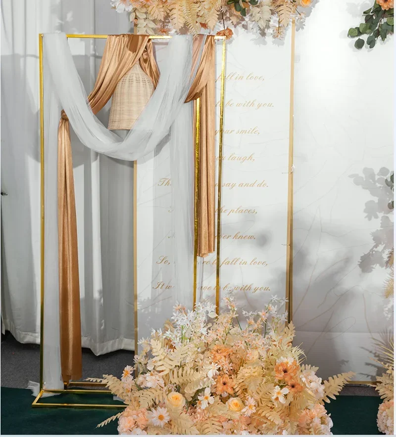 For Wedding Arch Square Backdrop Balloon Stand, Shiny Metal, Gold Plating, Outdoor, Artificial Flower, Door Shelf Frame