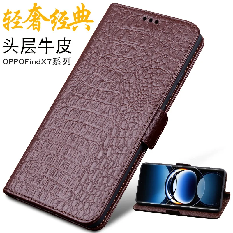 

Genuine Leather Magnet Clasp Phone Cover Case For Oppo Find X7 Ultra & X6 X5 Pro Kickstand Holster Cases Protective Full Funda