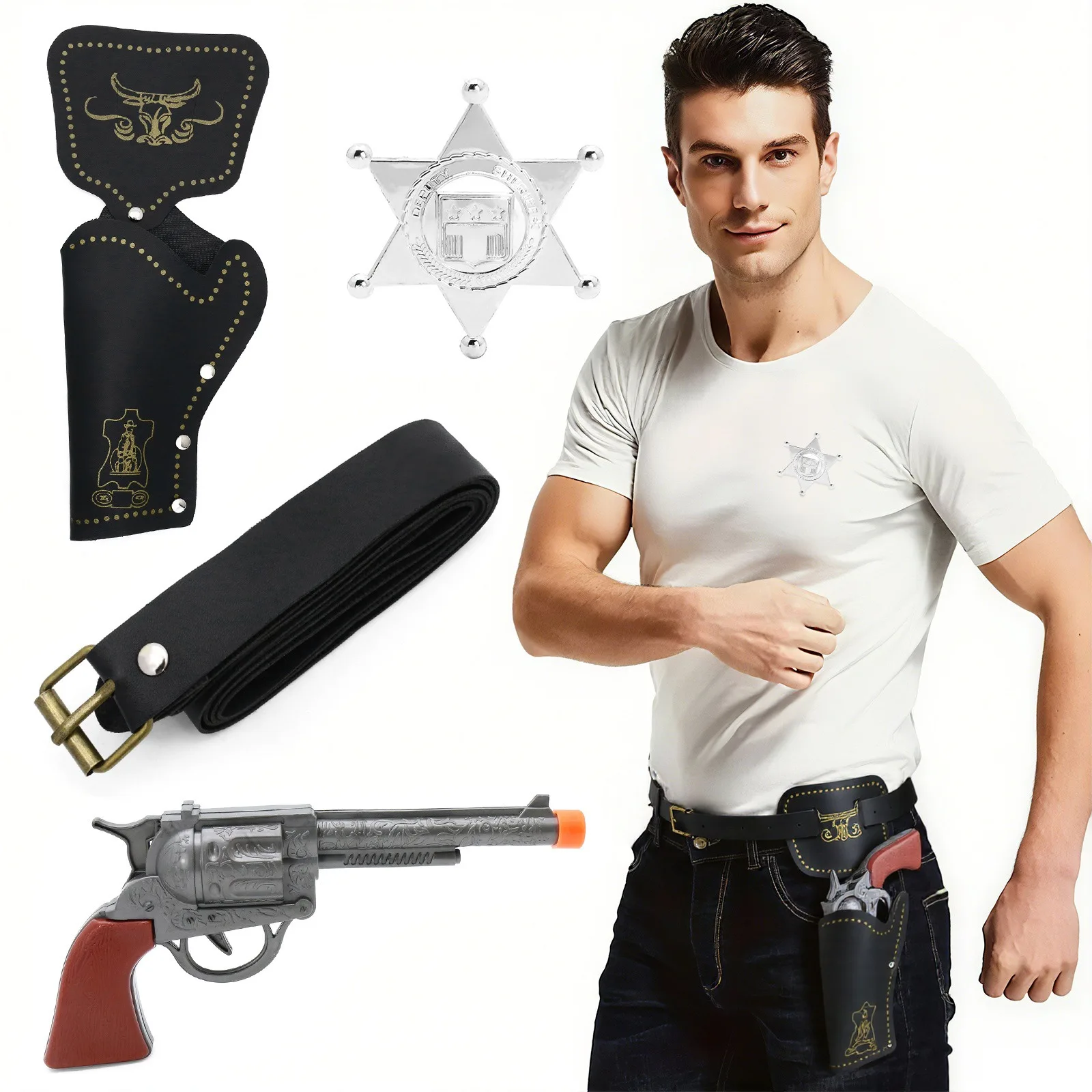 

Средневековая ковбойская кобура эпохи Возрождения, значок, игрушечный пистолет, пояс, набор реквизитов для косплея на Хэллоуин