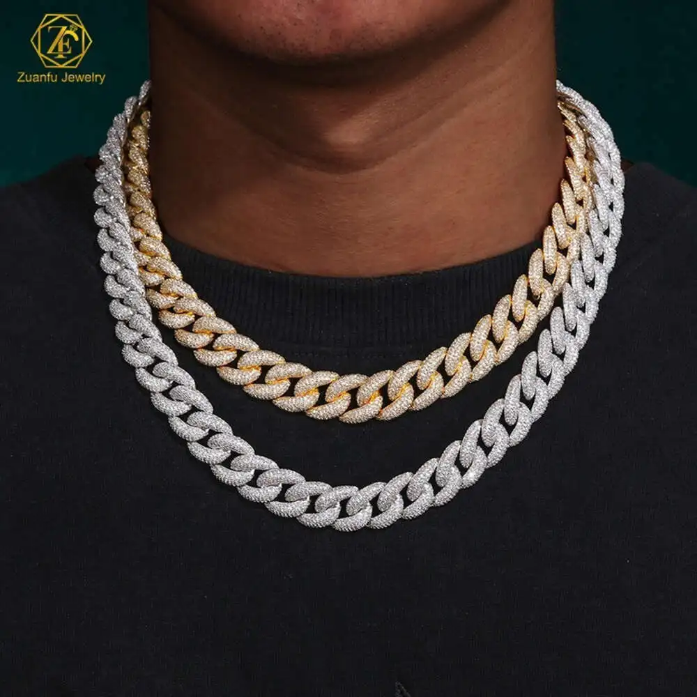 

Fine Jewelry Inlay Iced Out Moissanite Miami Cuban Chain Hip Hop 14mm 7inches 20inches 925 Sterling Silver Cuban Chain Necklace