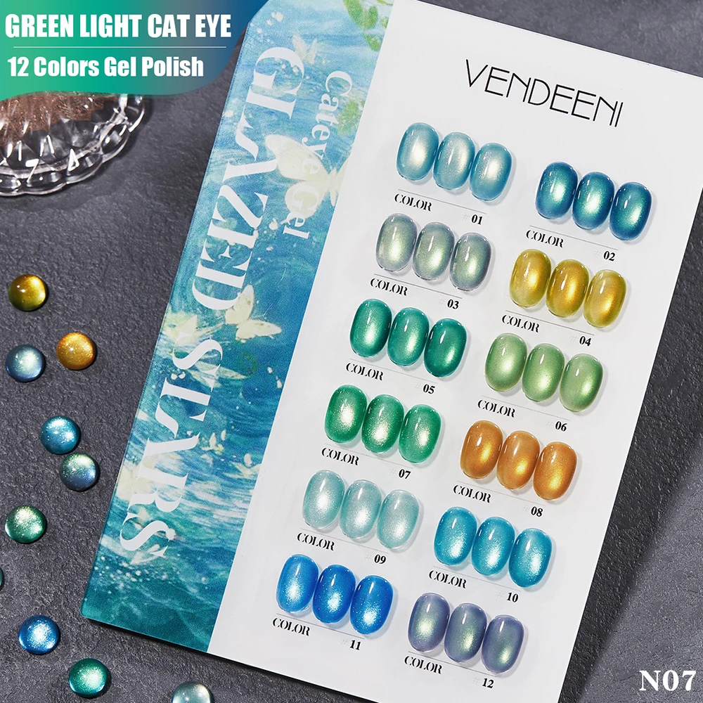 

Vendeeni 12 цветов/набор Blue Ocean Series Crystal Cat Eye Гель-лак для ногтей УФ-светодиодный блестящий магнитный маникюрный лак с цветной картой