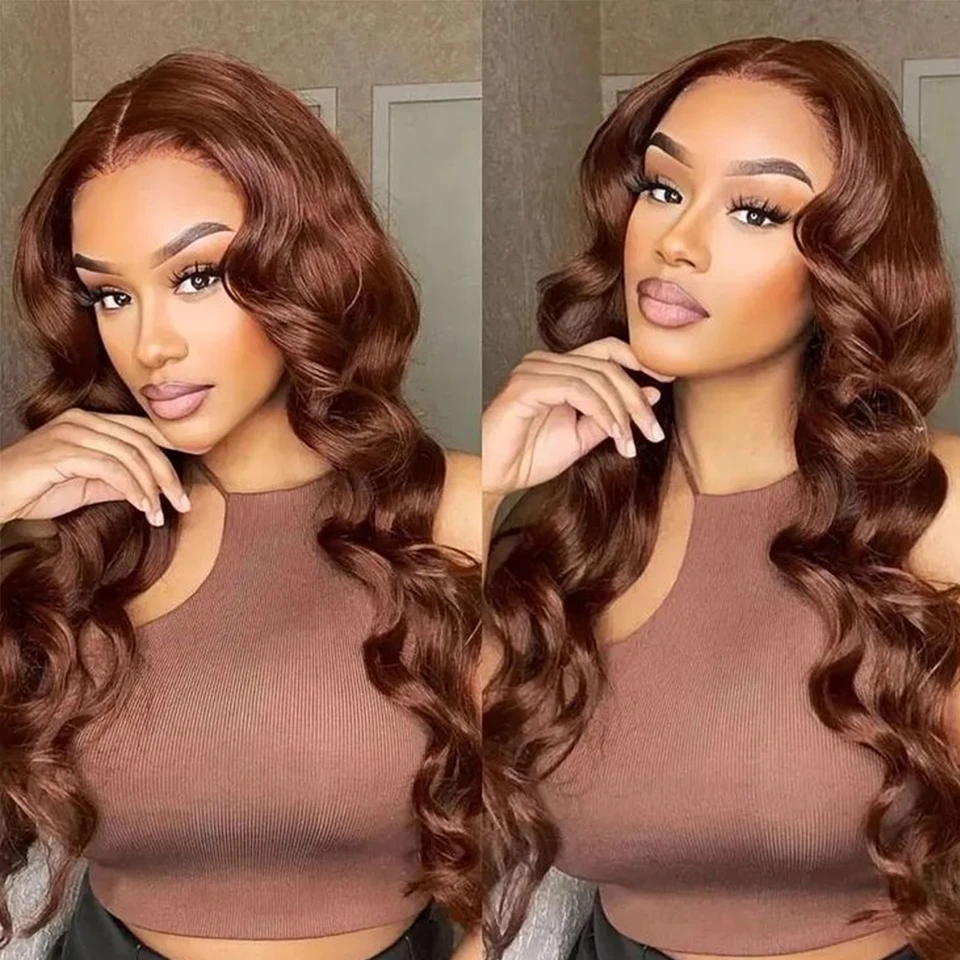#4 Chocolate Brown Colored Body Wave Human Hair Bundles With 4x4/5x5/13x4 Closure Frontal Remy Human Hair Weave Extensions 2X6 Middle Part Lace With Bundles