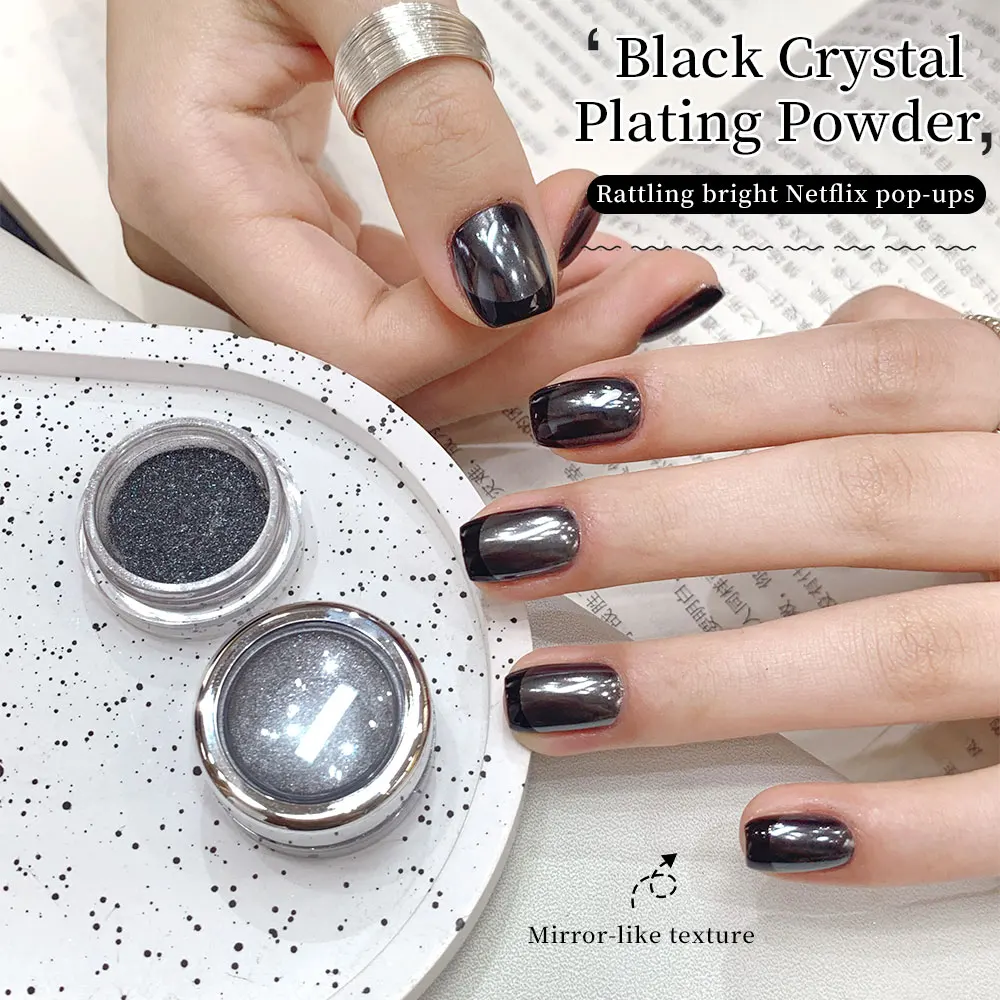 1 قطعة مسحوق الكروم الأسود مرآة تأثير طلاء الأظافر الترا برايت قاعدة نقية نقع قبالة هلام البولندية القط العين مسمار مانيكير الديكور #1