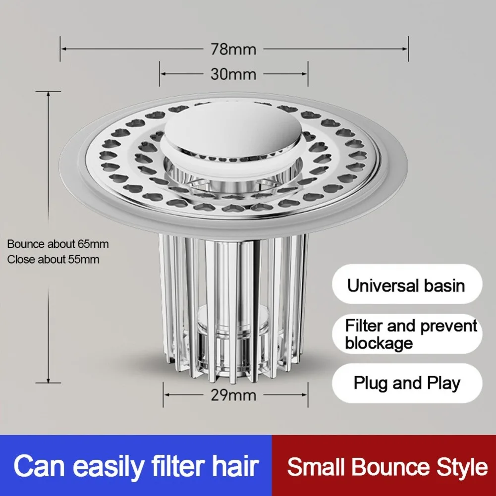 Home Drain Protection Chrome Sink Drain Stopper Quick Drainage Solution Drain Filter Basin Drain Filter Prevents Clogs