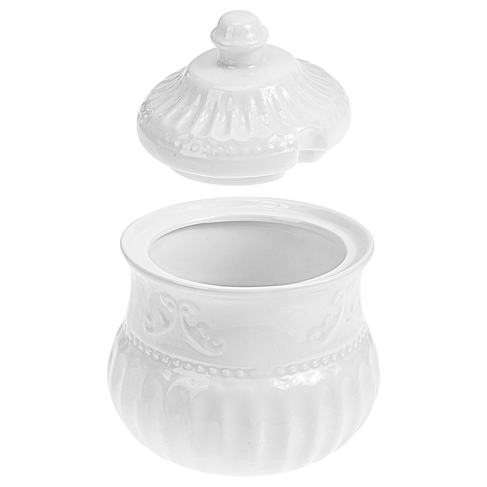 

Embossed Ceramic Sugar Cube Jar Large Mouth Multifunctional Kitchen Storage Container Coffee Shop Candy Holder