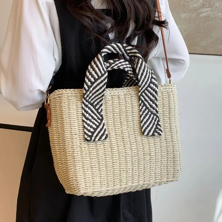 

Zeyph Simple And Large Capacity Fashion Silk Scarf Strap Designer Beach Bag Bamboo Shoulder Bag