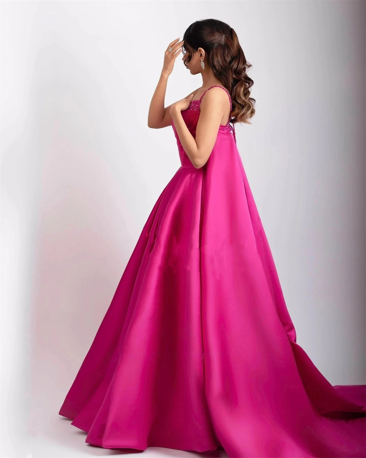 

Fuchsia Beaded Long Bespoke Occasion Gown Evening Dresses Pastrol Unisex Jersey Retro Dubai Saudi Arabic Israel Prom Customized