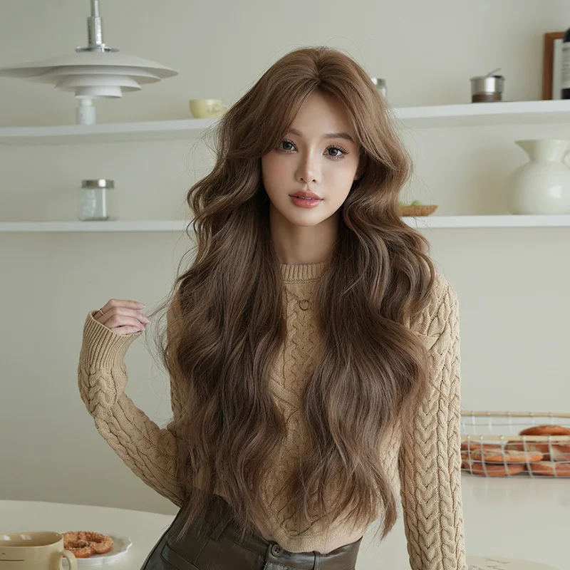 

Парик для женщин в стиле интернет-знаменитостей, длинные кудрявые волосы, крупные волны, карамельный цвет, парик из синтетического волокна, закрывающий всю голову.