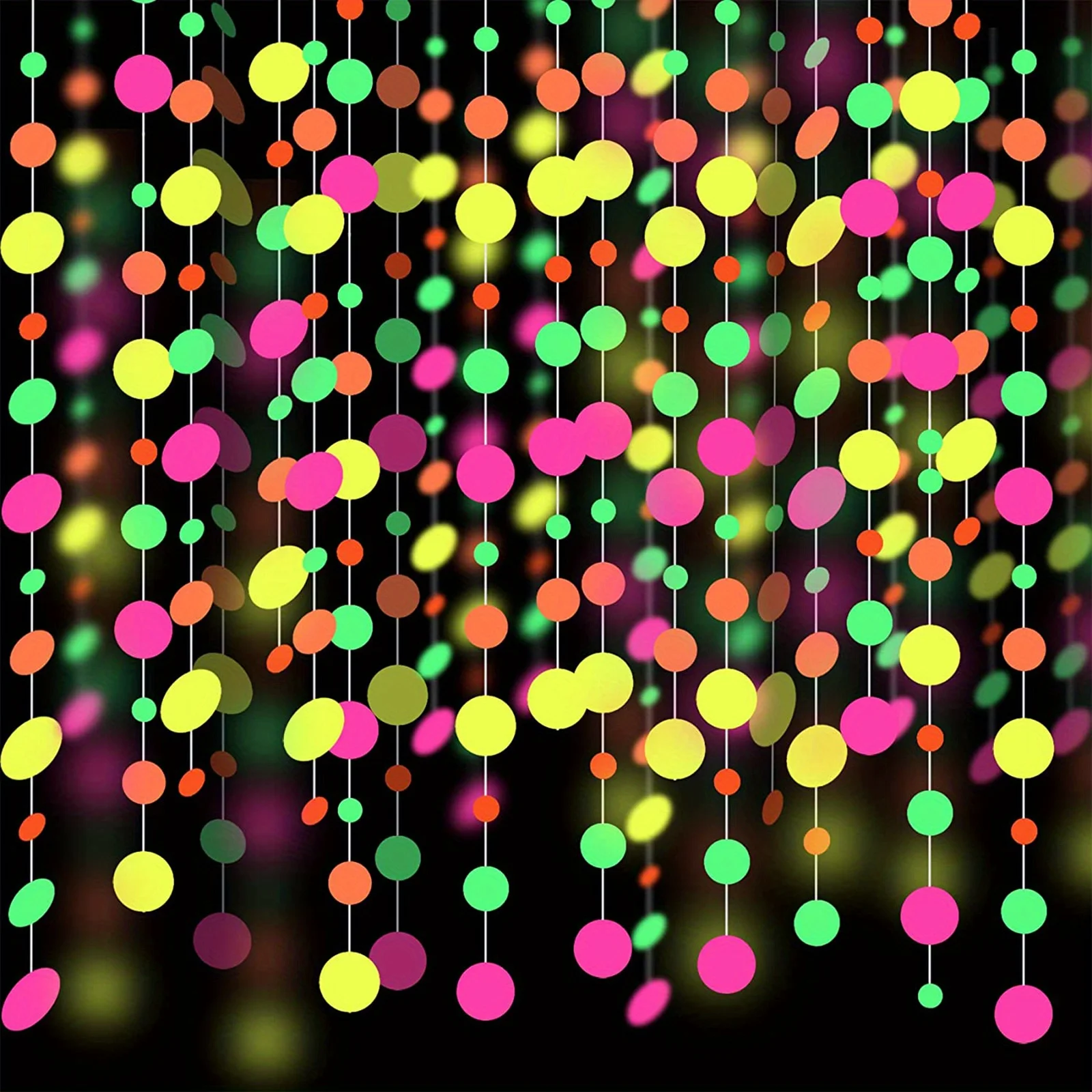 Serpentinas colgantes para fiesta de neón, guirnaldas UV que brillan en la oscuridad, pancarta fluorescente reactiva de luz negra, decoración para fiesta de cumpleaños