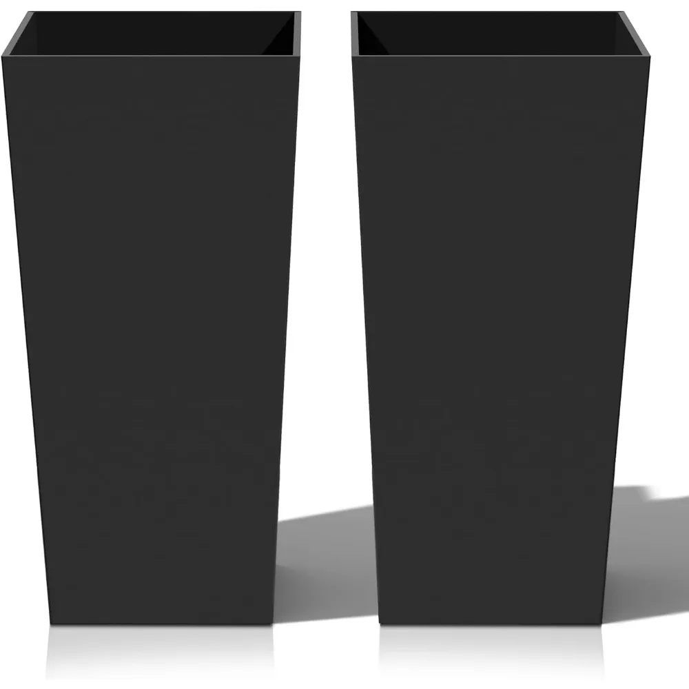 

Tall Planters for Outdoor Plants, Large Resin Garden Pots for Front Porch, Patio, Indoor - Set of 2 (Black, 27.5 inch - 2 Pack)
