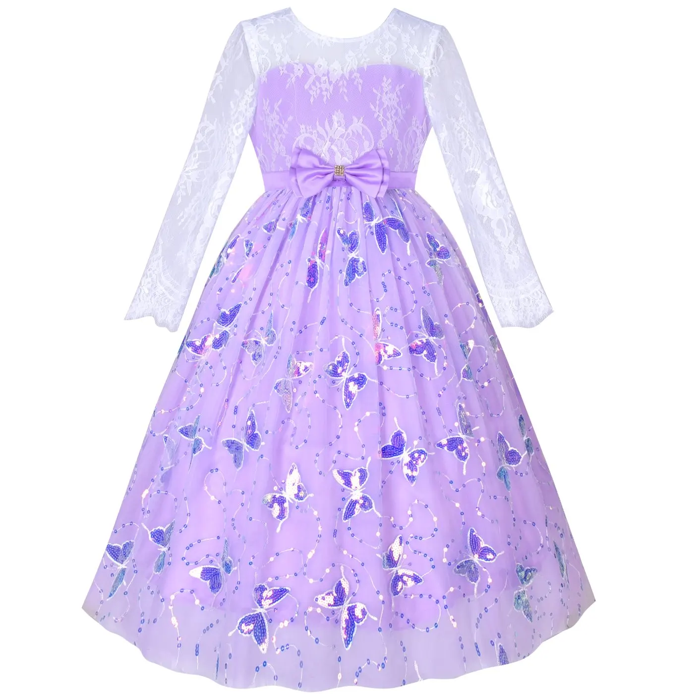 Flower Girl Dress Lace V Shape Back Butterfly Wedding Bridesmaid Party