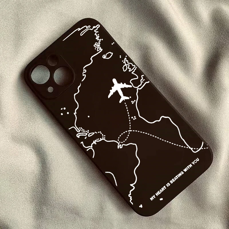 Hot Travel-nspired Airplane Route Desian Phone Case For iPhone 13 14 Pro Max 15 16 11 12 XR 7 8Plus Soft Silicone Cover Fundas