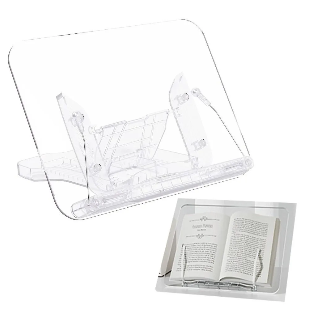 Portable Acrylic Book Stand Foldable Design Easy Use Reading Stand Angle Adjustable Cookbook Stand Desktop Organizer