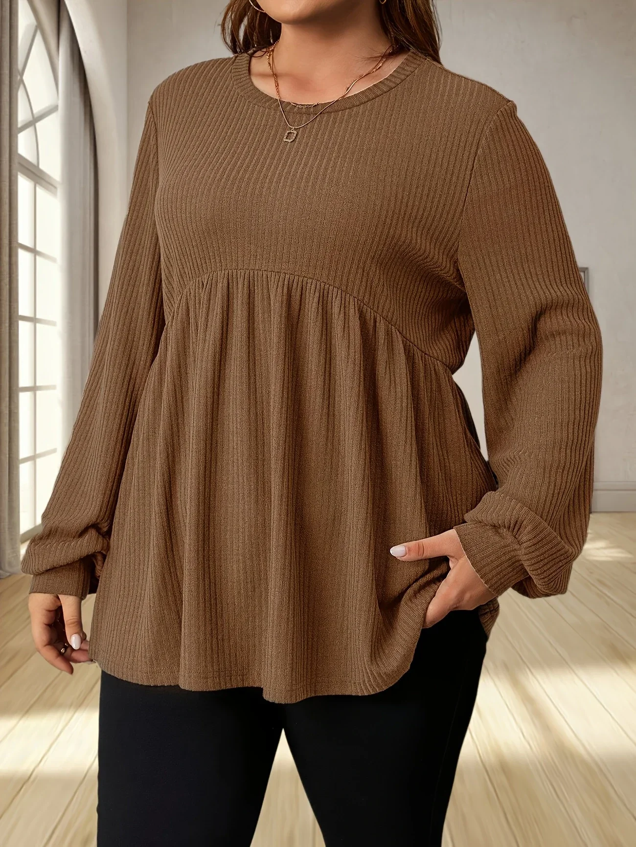 

Большие размеры 1XL-5XL, весна-лето, женская повседневная футболка с круглым вырезом и длинными рукавами, топ, женская модная и удобная футболка