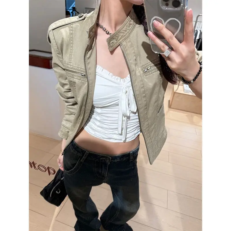 

Japanese Vintage Kahaki Safari Jackets Women Autumn Y2k Clothing Casual Streetwear Elegant Short Coats Korean Fashion 2000s