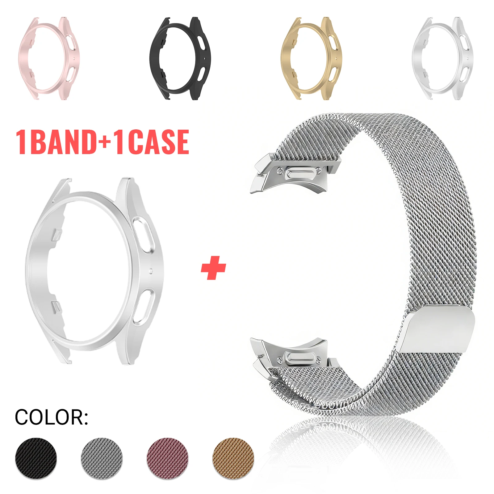 BUSKOZ Metal Strap For Samsung Galaxy Watch 5 6 7 40mm 44mm Band With Hard Case Magnetic Loop Quick Install Bracelet