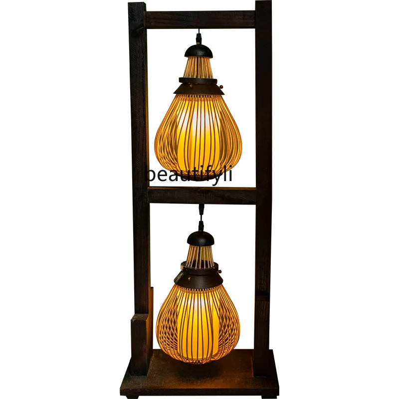 

Thailand Craft Lamp Southeast Asia Solid Wood Rattan Floor Wooden Garden Lamp Hotel Club Creative Decorative Lamp