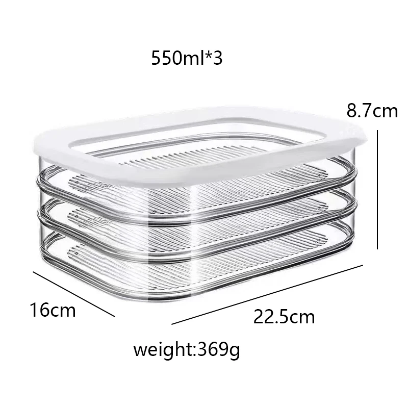 حاوية لحم مكونة من 3 طبقات للثلاجة، صناديق تخزين الطعام لجبن الخنزير المقدد القابلة للتكديس مع غطاء، حاويات إعداد الوجبات الباردة