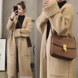 Autumn Winter Knitted Cardigan Women Sweater Jacket 2023 Elegant Vintage Loose Long Outerwear Maxi Y2k Sweater Coat Soft Jacket