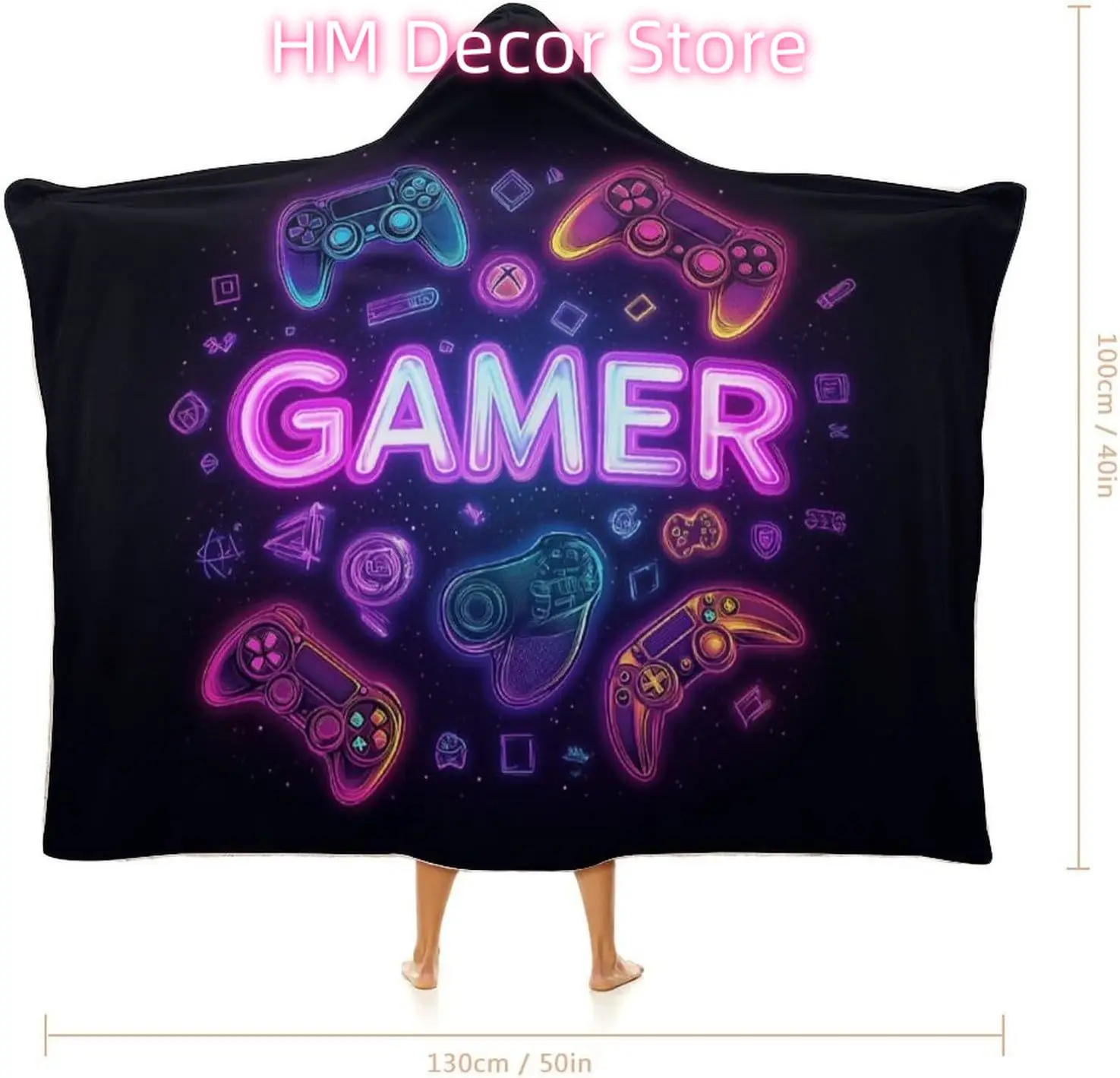 Gamer Controller Wearable Blanket, Gamer Gifts for Boys Kids Teens Men Adults, Cozy Flannel Gamepad Hooded Blanket Game Decor fo