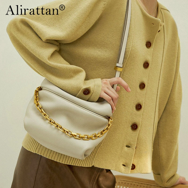 

Alirattan 2025 New Women's Leather Pleated Cloud Bag Fashion Chain Dumpling Bag Shoulder Crossbody Bag