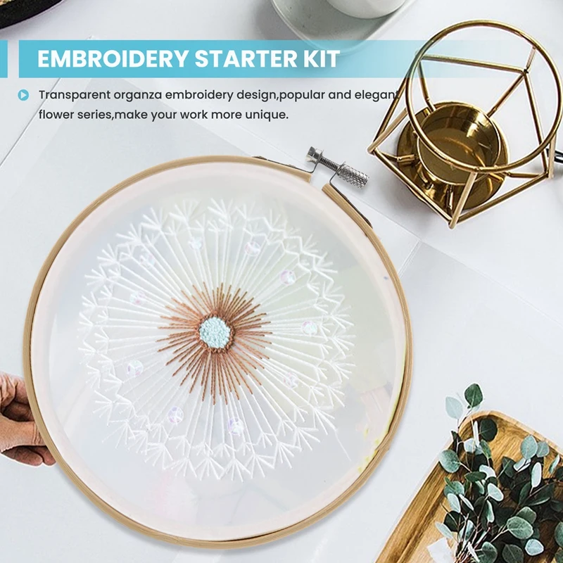 Embroidery Kits For Beginners,Creative Dandelion Hand Embroidery Cross Stitch Needlepoint Crafts Kit With Color Pattern Cloth,Ba
