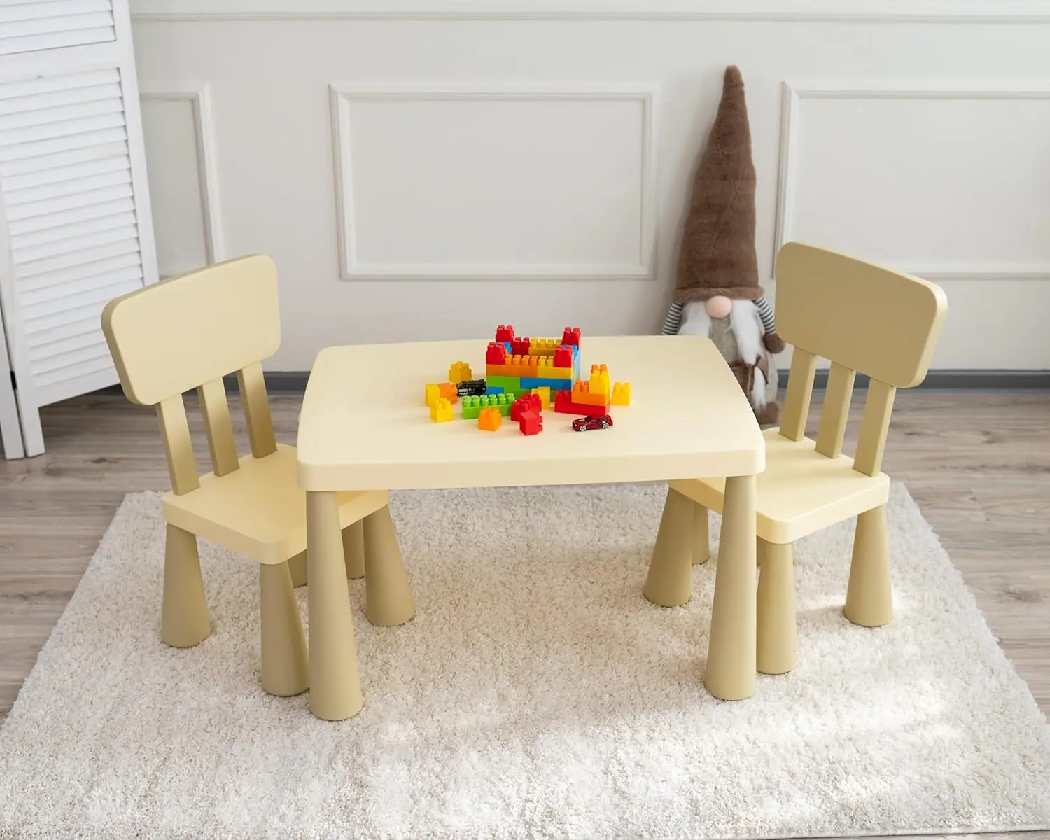 

Kids Table and 2 Chairs Set with Storage Drawer, Height Adjustable Toddler Desk and Chair Set for Ages 2-8, Classroom Playroom Daycare Home Use