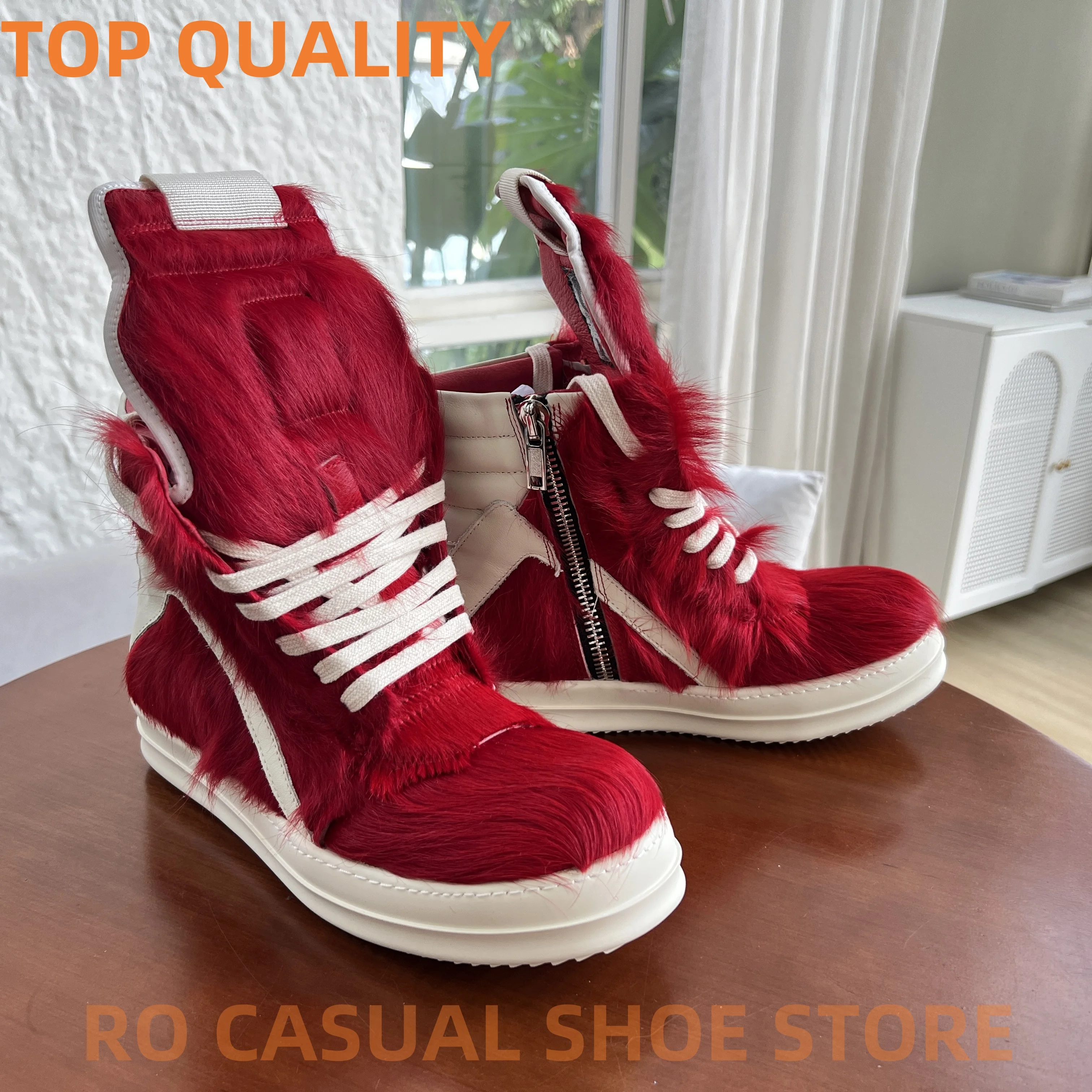 

RO Genious Red Horsehair High Top Geobasket Party men shoes Women Sneaker RO Design Casual boots & Shoes