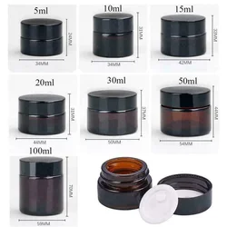 유리 호박색 화장품 페이스 크림 병, 립밤 용기, 항아리, 냄비 메이크업 바이알, 10ml, 15ml, 20ml, 30ml, 50ml, 10 개