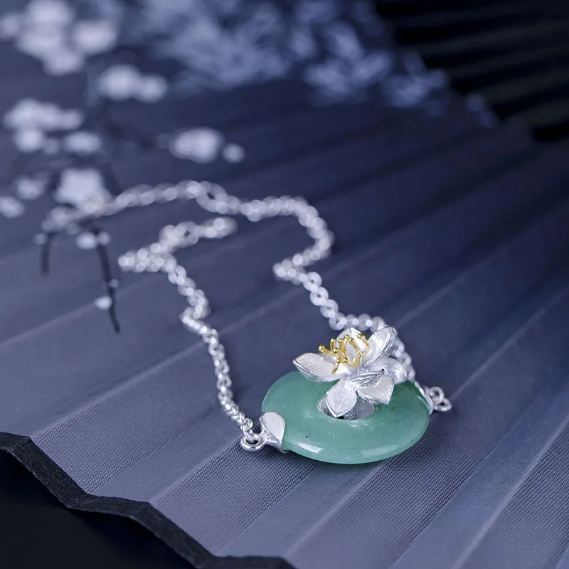 

Браслет из нефрита в китайском стиле Dongling Lotus, серебряные украшения ручной работы S925, минималистичный браслет из розового хрусталя Lotus