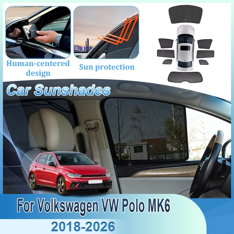

Сетчатая солнцезащитная шторка для автомобиля Volkswagen VW Polo MK6 Hatchback 2018~2026, магнитный козырек на окно, солнцезащитная шторка для конфиденциальности, автомобильные аксессуары