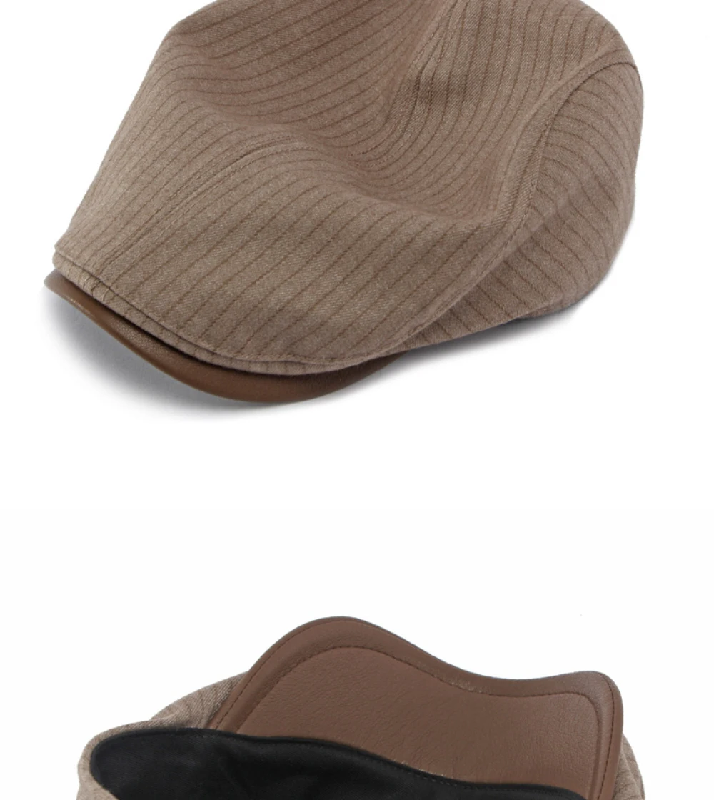 HT5156 Baskenmützen für Männer und Frauen, PU-Besatz, Künstler-Malermütze, Unisex Ivy Flachmütze, 2026 Neue Gestreifte Herbst-Winter-Baskenmützen – Detail 12