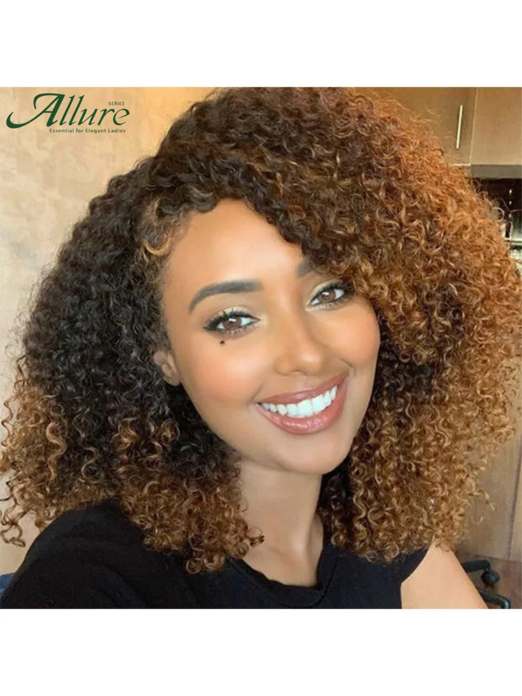 Braziliaanse Jerry Curly Haarwerken van Echt Haar voor Vrouwen, Donkerbruin Gekleurd Kort Krullend Haar, Lijmloze Pruik, Afro Kinky Haarwerken Allure - afbeelding 2