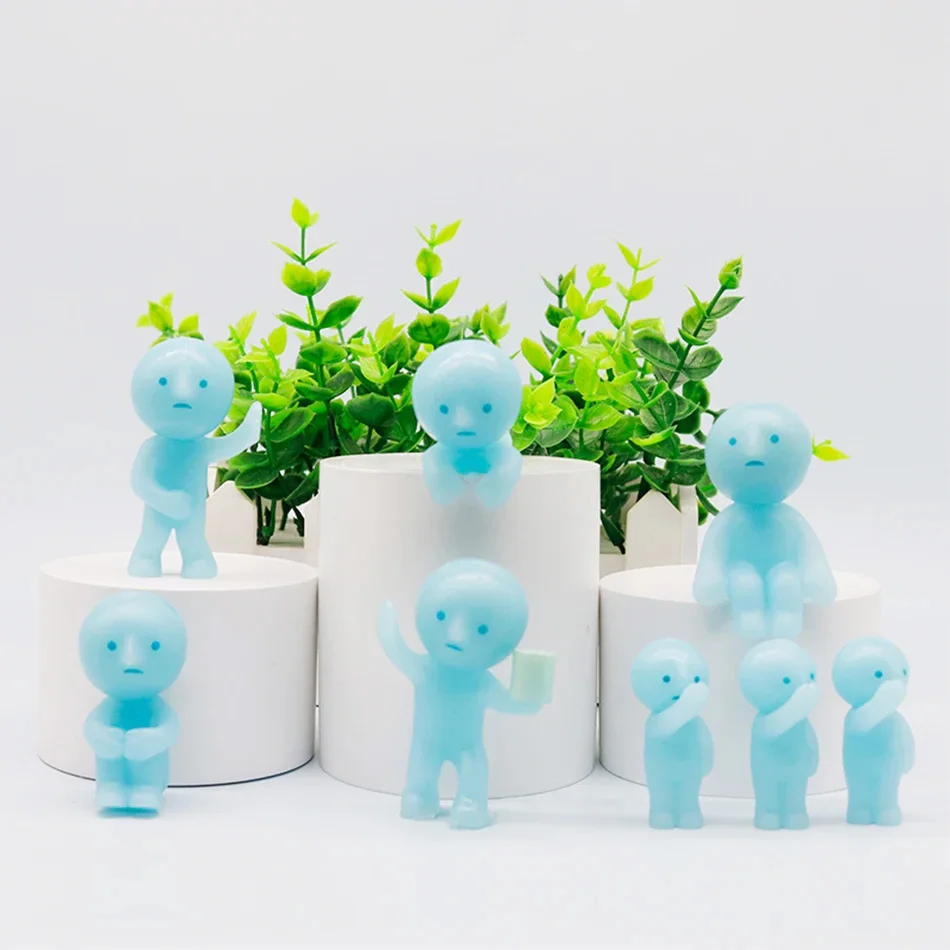 Quente fitness yoga banho quarto série bonito luminoso verde escuro boneca de ação dos desenhos animados desktop caixa cega modelo presente boneca presentes